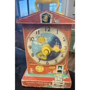 Vintage Fisher Price Music Box Teaching Clock 998 Works Wood Toy 1960s -video